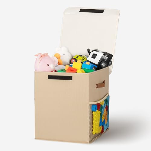 ADEHMDA Toy Box, Large Toy Storage Box with Lid, Collapsible Sturdy Toy Chest Storage Box for Kids, Girls and Boys, Nursery Room and Living Room, 13x13 x16(Dark Khaki)
