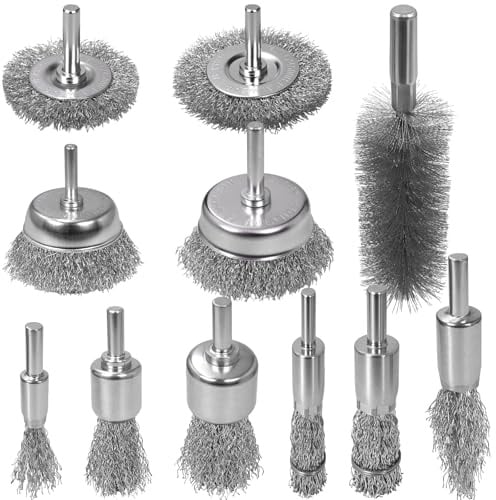 SBGGRL 11 Pcs Metal Carbon Steel Wire Wheel for Drill Set, Wool Brush Drill Attachment for Removing Paint and Rust with 1/4 Round Shank