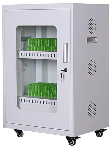30-Bay Mobile Charging Cart | Secure Storage & Charging Station for Chromebooks & Laptops up to 13 inch | Built-in Surge Protector & Key Lock (White)