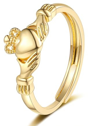 Claddagh Ring Adjustable Women's Minimalist Celtic Knot Ring for Women Irish Engagement Ring Silver/Rose Gold Plated Women's Ring Size 6-10, Copper, Without