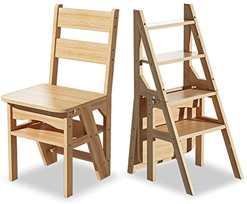 Sgabello a gradini, Sgabello con scala a 4 gradini | Scaletta in legno | Sedia a pieghevole | multifunzionale di sicurezza, House(Natural)
