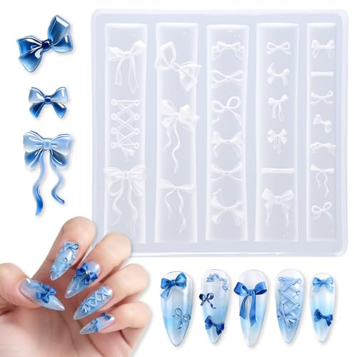 Moules à ongles en silicone en forme de nœud, nœuds en ruban, moule à ongles réutilisable 3D en gel, sculpture de nail art, nœuds mignons en résine, outils de manucure pour femme