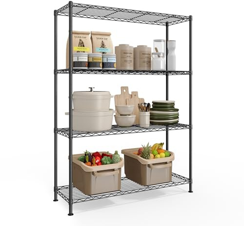 SONGMICS Storage Shelf, Metal Garage Shelving Unit, Adjustable Shelves, for Garage, Bedroom, Living Room, Kitchen, Pantry, 4 Tier, 30 x 90 x 121 cm, Ink Black LGR194BH01