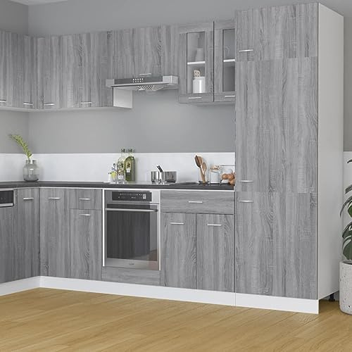 QZZCED Hängevitrine Lyon, Grau, Sonoma, 60 x 31 x 60 cm, technisches Holz, Glasschrank mit zwei Fächern und Türen für organisierte Aufbewahrung, Küchenschrank