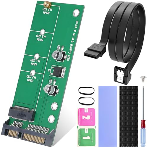 ZHUROUPU Adattatore M.2 NGFF SATA a SATA III a 22 pin, M2 B key/B + M Key 2280 2260 2242 2230 mm ad alta velocità a 2,5 convertitore con kit di dissipazione del calore e cavo (non applicabile per