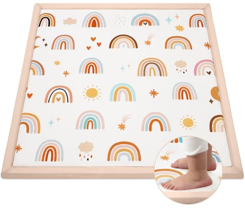 Teppich Krabbelmatte Baby Spielmatte Kinder, 127x127x3cm - Regenbogen | Krabbeldecke Turnmatte Spielteppich für Baby Kinder, für Kinderzimmer mit Hochwertigem Memory Schaum, Rutschfester Unterseite
