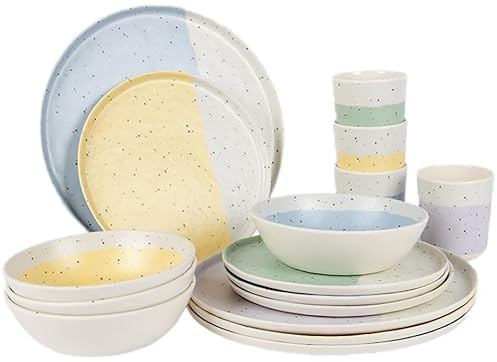 Geschirr Set 16 Teilig für 4 Personen, Camping Geschirr Set Bruchsicher & Leicht, Outdoor Picknick Geschirr mit Teller Schüsseln Becher, Spülmaschinenfest Kratzfest, Wohnmobil Caravan Geschirr