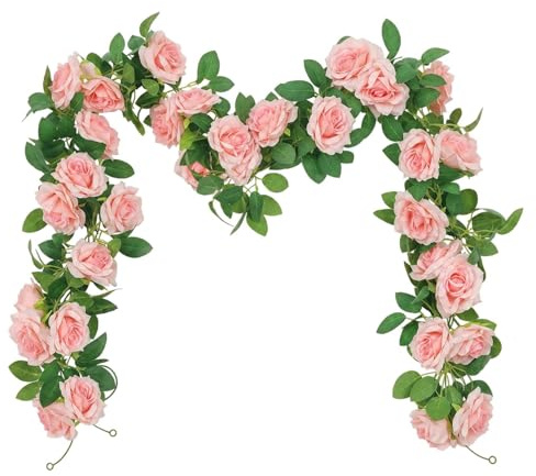 2 x 2.4m Blumengirlande Künstlich Rosa Rosen Blumen Künstliche Rose Girlande Deko Kunstblumen Hängend Rosengirlande Blumenranken Frühling Blumenkette für Hochzeit Tischdeko Party Blumenwand Fahrrad