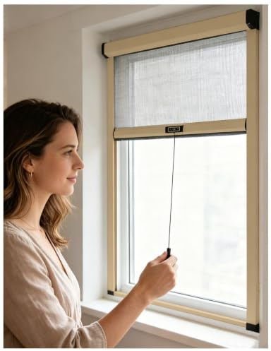 APMOE Auf Maß Ausziehbar Fliegengitter Dachfenster, Zum Öffnen Schieben Fliegengitter Fenster Rollo mit Aluminium Rahmen, Insektenschutzrollo Fenster - Insektengitter