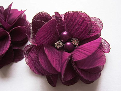 YYCRAFT 20 Stück Chiffon Blumen mit Strass und Perlen Hochzeit Dekoration/Haar Accessoire Handwerk/Nähen Craft(Deep plum,5cm)