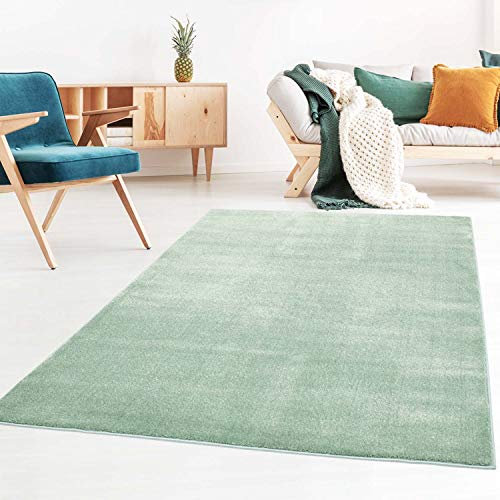 Taracarpet Kurzflor-Designer Uni Teppich extra weich fürs Wohnzimmer, Schlafzimmer, Esszimmer oder Kinderzimmer Gala Mint grün 080x150 cm