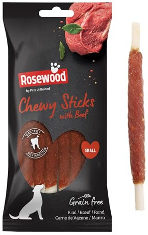 Rosewood Chewy Sticks mit Rind – Kausnacks aus Rinderhaut für Hunde – Unterstützt die Zahnpflege – Getreidefrei, glutenfrei & ohne künstliche Zusätze – 72 g