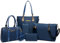 FiveloveTwo Femmes Mode 6Pcs Bag Set PU cuir Sac portés main + Fourre-Tout + Sac à Bandoulière + Portefeuille + Titulaire de la Carte Pochettes Clutches Sacs épaule Bleu