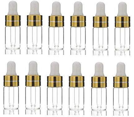VASANA 12PCS 3ml Empty Refill Mini Clear Glass Essential Oil Dropper Bottle Jars Sample Packing Vials with White Rubber Cap Cosmetic Perfume Sample Liquid Storage Holder Container Makepup Beauty Tool