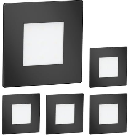 ledscom.de 5 Stück LED Treppenlicht/Wandeinbauleuchte FEX für innen und außen, eckig, schwarz, 85 x 85mm, kaltweiß