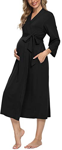 Xpenyo Damen Umstands-Nachtwäsche, Wehen/Geburt/Stillen/Krankenhaus-Nachthemd, Kimono, langer Bademantel, Schwangerschafts-Loungewear