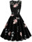 AXOE Damen Rockabilly Kleid 50er Jahre Vintage A-Linie Festlich & Alltag mit Spitze & Gürtel für Hochzeit Sommer Cocktail Schwarz mit Blumenmuster F4, Gr.42 (EU 44), XL