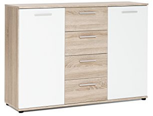 Avanti Trendstore - Jack Sideboard/Kommode in Eiche Sonoma/Weiß mit Türen und Schubladen. Verfügbar in verschiedenen Maßen. (BHT: 120x85x35 cm