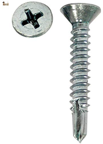 BricoLoco Tornillo roscachapa autotaladrante. Punta broca autoroscante y autoperforante para metal. DIN 7504-P. Cabeza plana avellanada cincada. Huella en cruz PH (Phillips). (3,5x25, 100)