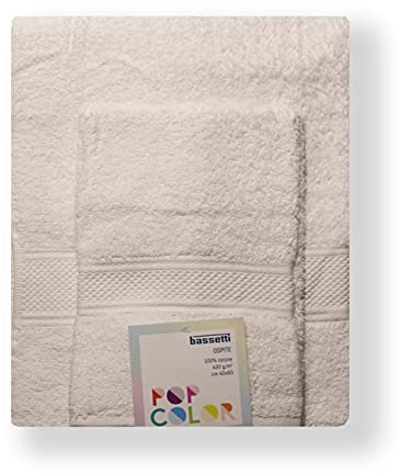 Bassetti - Set Asciugamani Da Bagno Viso e Bidet Asciugamano con Ospite | 60x110 cm + 40x60 cm | Col. (13 - Bianco, Set 1+1)