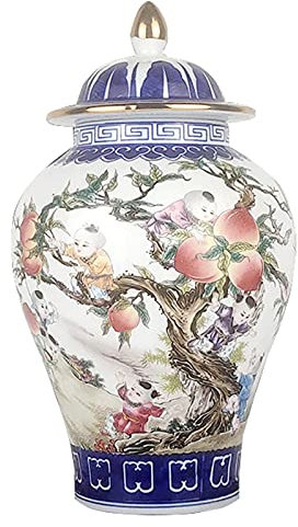 fanquare Jingdezhen Vase en Pot Pastel Vintage, Vase en Porcelaine Motif Pêche, Grand Vase de Style Chinois Ming, Hauteur 25 cm
