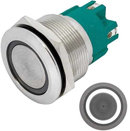 Lumonic Edelstahl Druckschalter flach 25mm Durchmesser I Mit einer Ring LED in Kalt-Weiß Maße: Schraubanschluss 250V 3A I Vandalismussicher nach dem I
