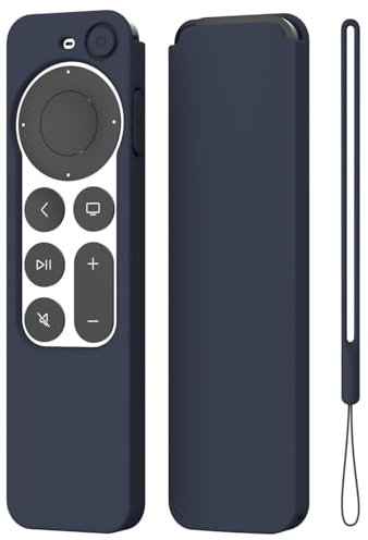 K TOMOTO Kompatibel mit Apple TV 4K Siri Remote Case 2021, Seidenweiche Anti-Rutsch-Silikon-Schutzhülle für Siri-Fernbedienung 2. Generation [inkl. Schlüsselband], Marineblau