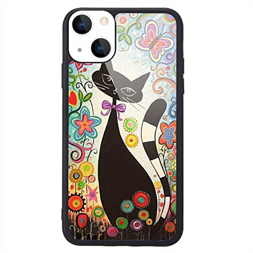 MAYCARI Cute Colorful Cat Phone Case Compatible with iPhone 13 6.1'', Hard Back Case with Soft TPU Bumper for Girls Children Women Protective Phone Case for iPhone 13