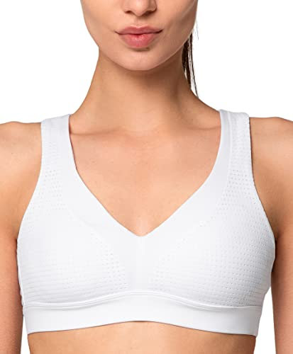 Yvette Sport BH Starker Halt Große Größe Gekreuzt Rücken Ohne Bügel Bustier für Fitness Lauf Yoga Joggen,Weiß,XL Große Größen