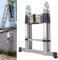 12.5FT Newest Stainless Steel Telescoping Ladder 6.2+6.2FT A-Frame Folding Ladder with Stabilizer Bar 2-IN-1 Heavy Duty Extension Ladder Adjustable Height Non-slip Easy to Carry for Home RV Outdoor