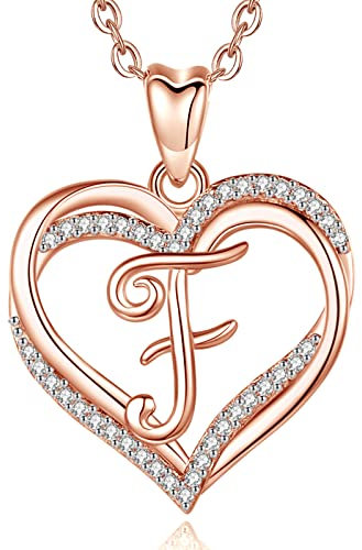 INFUSEU Collana Iniziale F Ciondolo, Oro Rosa Doppio Cuore Alfabeto Cubic Zirconia CZ Oro Rosa Lettera Gioielli Regali Romantici Per Donne Signore Fidanzata, Catena da 20 Pollici