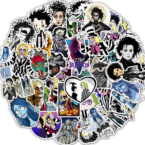 50 Stück Tim Burton Aufkleber, Vinyl, wasserdicht, Aufkleber für Laptop, Skateboard, Wasserflasche, Gitarre, Gepäck, Telefon, Computer, Scrapbooking, Auto, Fahrrad, Filme, Edward, Scherenhände,