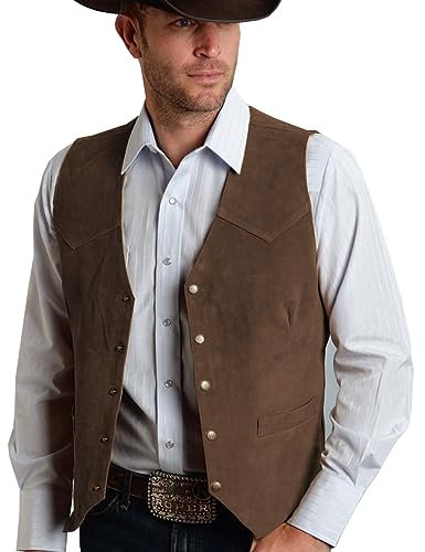 Tuikayoo Herren Wildleder Anzug Weste Jahrgang Western Cowboy Weste Normale Passform(XXL, Kaffee)