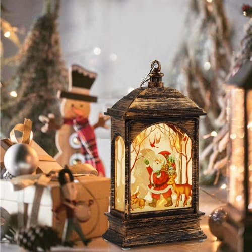 Farolillos de Navidad Pequeño, Hillylolly Linterna de Navidad con Purpurina, 12.5 cm, Vintage, Linterna Decorativa Led, con Pilas, Decoración Navideña para Hogar