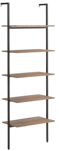 vidaXL Anlehnregal mit 5 Ablagen Bücherregal Büroregal Standregal Aktenregal Leiterregal Wandregal Bücher Regal Dunkelbraun Schwarz 64x35x185 cm