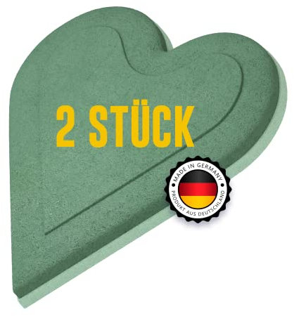 ELES VIDA Blumensteckschaum Herz 20 cm 2 Stück - Steckmasse, Steckmoos, Steckziegel für Blumengestecke - Steckschwamm zum Basteln für Feiern, Auto, Hochzeit für Geschenke - Produziert in Deutschland