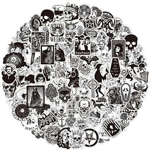POPNWOW Schwarz Gothic Aufkleber 100 Stück, Wasserdicht Vinyl Black Gothic Stickers für Reisekoffer Gepäck Laptop Wasserflasche iPad Smartphone Fahrrad Skateboard Helmet Gitarre
