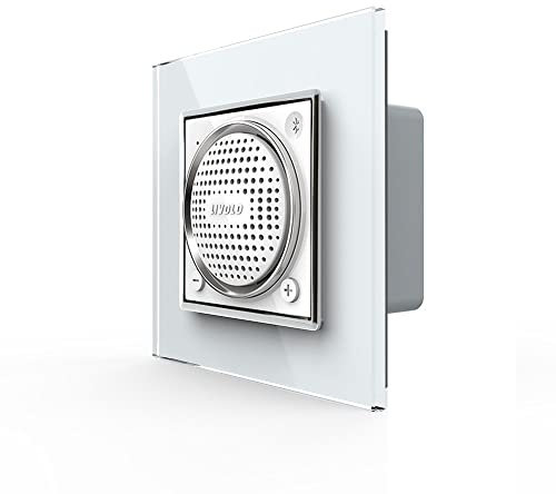 Luxus-Time LIVOLO Bluetooth Lautsprecher Wandlautsprecher Einbaulautsprecher für Unterputz Steckdose Sound mit Glasrahmen in Weiß für Musik Podcast im Büro Zuhause VL-FCF-2WP-11-SR-11