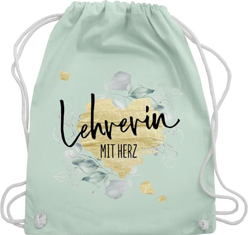 Turnbeutel Rucksack - Taschen - Lehrerin mit Herz - Abschiedsgeschenk Weihnachten - Unisize - Pastell Grün - kordel geschenk kordelzug für zum abschluss beutel stoff stoffbeutel geschenke tasche