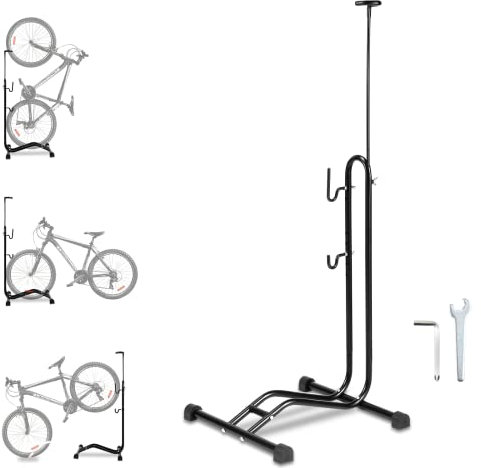 Ikodm 3 in 1 Fahrradständer bis 7cm Abstellständer bis 27.5 Fahrradgröße, Fahrräder Wartungsständer waagerecht und senkrecht Einhänge,Höhenverstellbaren,Anti Slip, schwarz, 42.5 * 43.5 * 117