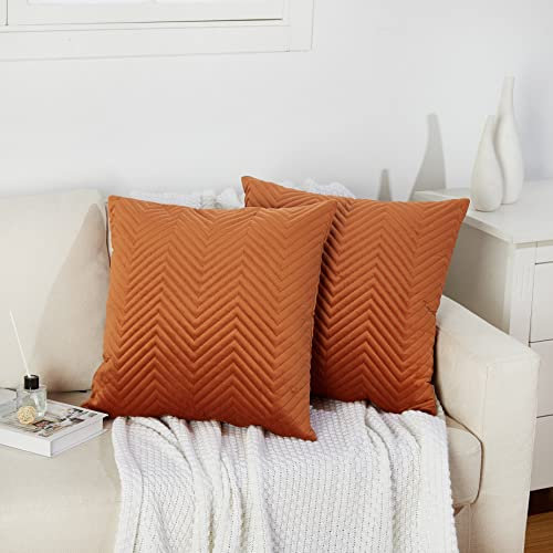 Juliyeh 2er Set Samt Kissenbezug Kissenhülle Zierkissenbezüge Dekorative Kissenbezug Dekokissen Sofa Kissenbezüge Samtkissen mit Prägemuster für Wohnzimmer Büro 65x65 cm Kupfer