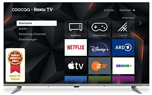 coocaa 32R3G Roku LED TV HD Smart TV, 32 Zoll, 80 cm, Fernseher mit Triple Tuner, TV mit WLAN, LAN, HDMI, USB, HDTV, Netflix, Prime, Disney+