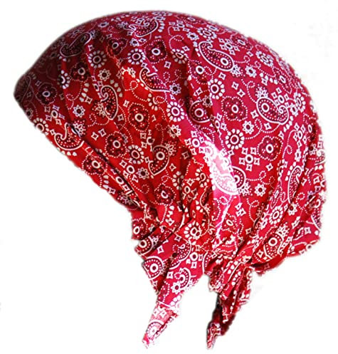 Cool4 Sommer Kopftuch Strand Bandana Meer Beanie Sonne Sonnenschutz Mütze Chemo Cap A04 (Rot mit dezent weißem Paisleymuster)