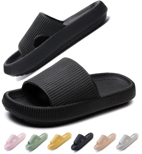 IDEINER Badelatschen Damen Herren Wolkenschuhe Original Cloud Slippers Hausschuhe Cozislides Rutschfest Weicher Dicker Sohle Wolken Badeschuhe Orthoslipper Sommer Pantoletten Schwarz Gr. 42/43