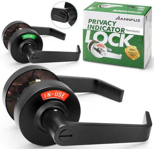 ANNFUZ Privacy Keyless Door Handle Lock with In-Use Or Vacant Indicator for Men/Women Restrooms,Commercial Grade,Vacancy Occupied Sign Bathroom Lever Door Lock,Perfect for Public Washrooms,Matte Black