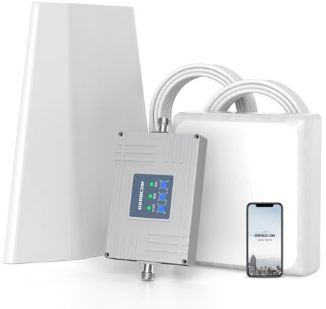 ORBOCOM Amplificador Señal Movil 4G 3G Banda 1/8/20 para Orange Yoigo Vodafone, etc. Amplificador Cobertura Movil Soporte Uso de Múltiples Dispositivos, Mejorar Cobertura Movil en Casa/Zonas Rurales