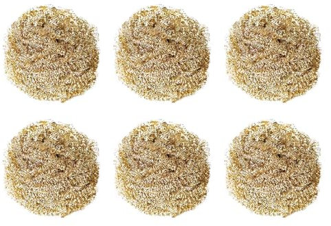 JSBWSFA 6 Pcs Brass Kitchen Cleaner Scrubbing Scour Copper Scrubber Non-Scratch Dishes Scrubber,Kitchen Steel Wool Easy Scouring Scrubbing Brush,Pot Pan Oven Washing Ball Golden Copper Scrubber