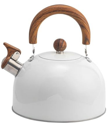 Whistling Kettle 3 Liters Teapot Folding Handle for Electric Cooktop Lightweight Tea Maker with Wood Pattern Handle