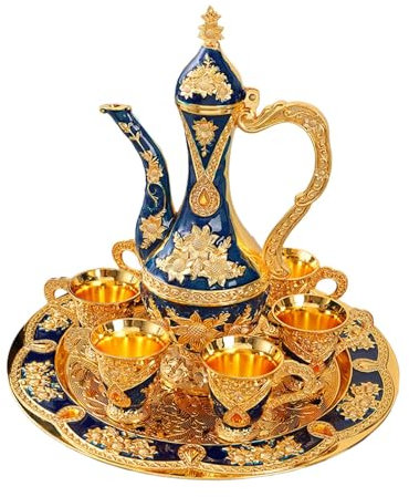 Dualoai Set da caffè Turco Vintage con Teiera Set da tè Vassoi da tè Decorativi per La Casa Set da tè Bicchieri Bicchieri, Blu