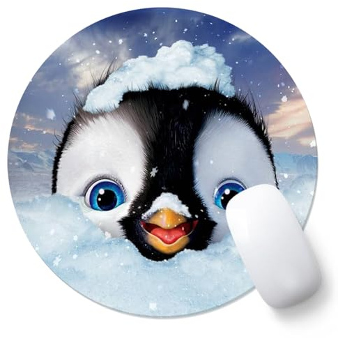 AOKSUNOVA Mauspad Klein Mousepad mit Motiv Rund 20 x 20 cm Pinguin | Rundes Mauspad mit Motiv, Kleines Mousepad 20 x 20 cm, Rutschfeste Unterseite für Büro und Homeoffice